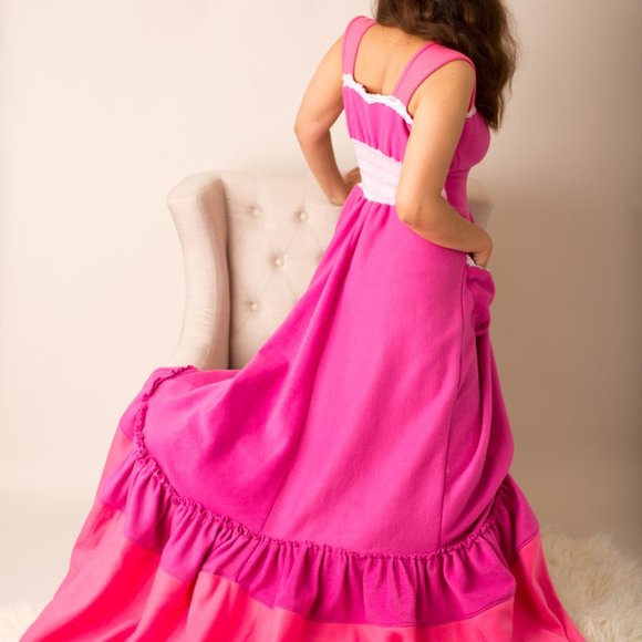 Custom Made floor length warm pink fleece nightgown night dress smocked waist M - Picture 3 of 3